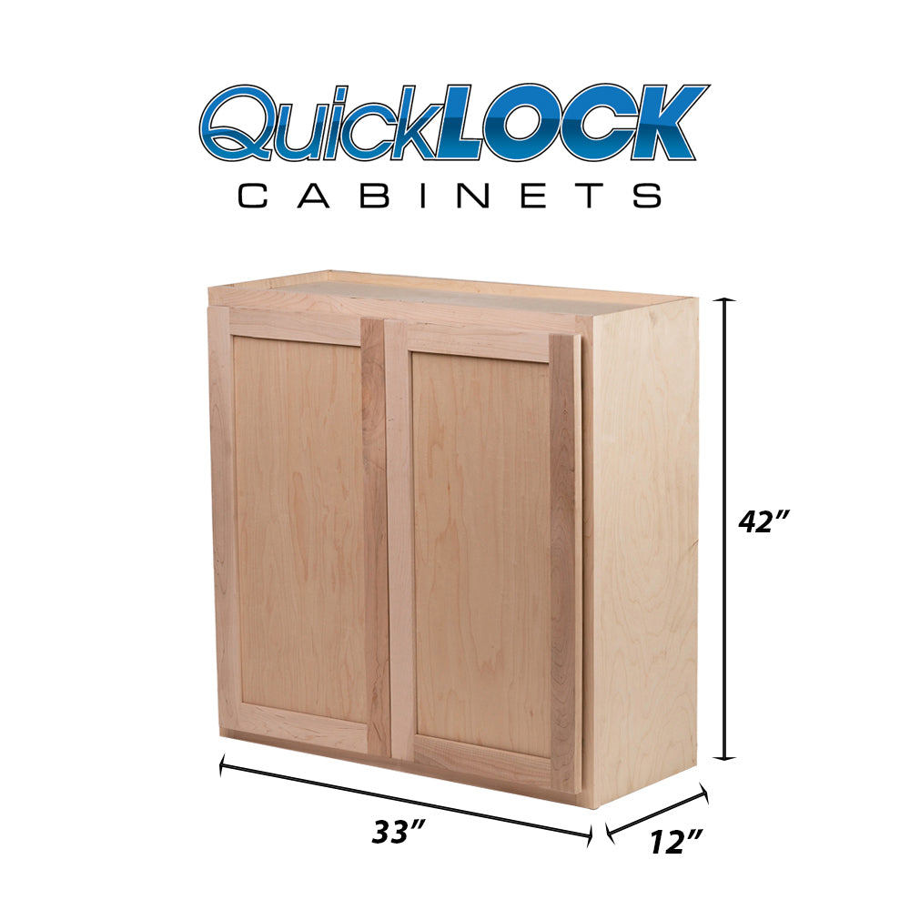 Quicklock RTA (Ready-to-Assemble) Raw Maple 33"Wx42"Hx12"D Wall Cabinet