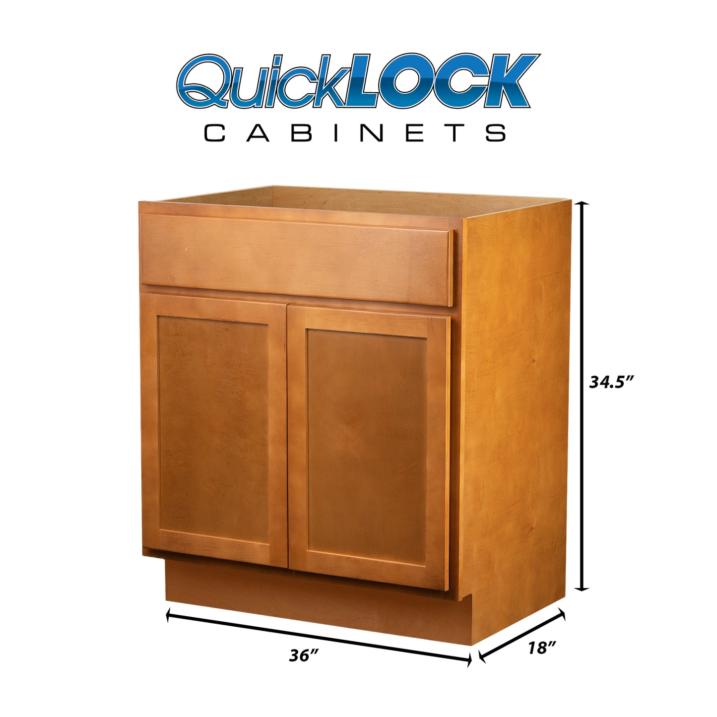 Quicklock RTA (Ready-to-Assemble) Provincial Stain Vanity Base Cabinet | 36"Wx34.5"Hx18"D
