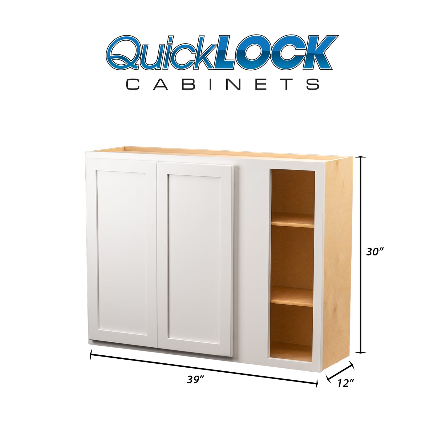 Quicklock RTA (Ready-to-Assemble) Pure White 39"Wx30"Hx12"D Blind Corner Wall Cabinet