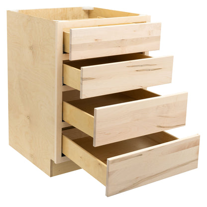 4 Drawer Kitchen Cabinet Raw Maple Base Cabinet