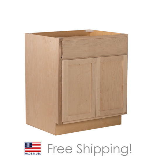 Quicklock RTA (Ready-to-Assemble) Raw Maple Base Cabinet | 27"Wx34.5"Hx24"D