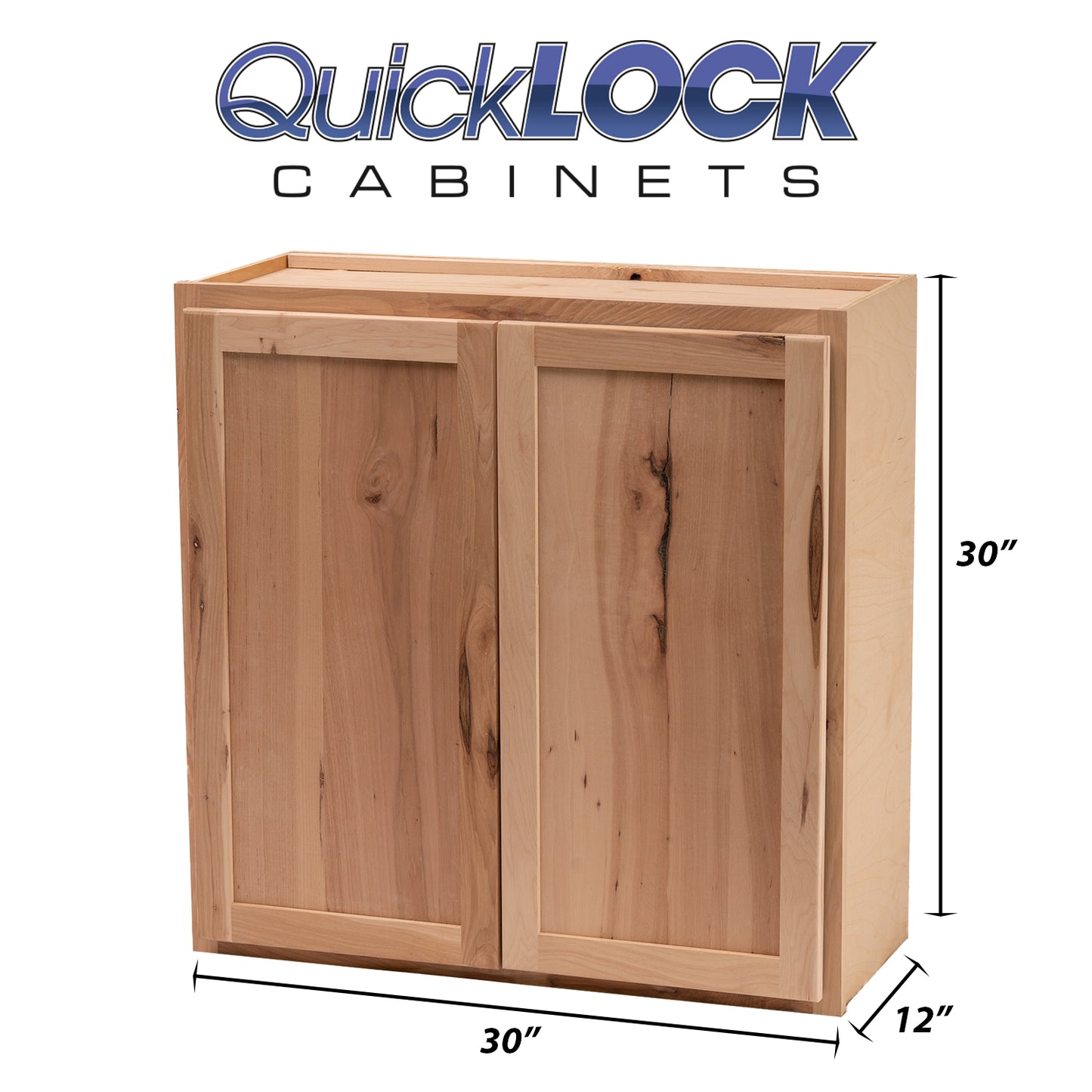 Quicklock RTA (Ready-to-Assemble) Raw Hickory 30"Wx30"Hx12"D Wall Cabinet
