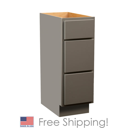 Quicklock RTA (Ready-to-Assemble) Magnetic Grey 3 Drawer Vanity Base Cabinet | 12"Wx34.5"Hx21"D