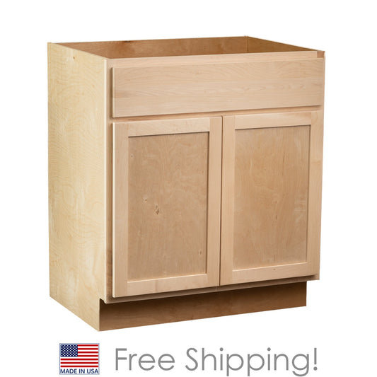 Quicklock RTA (Ready-to-Assemble) Raw Maple Vanity Base Cabinet | 30"Wx34.5"Hx18"D