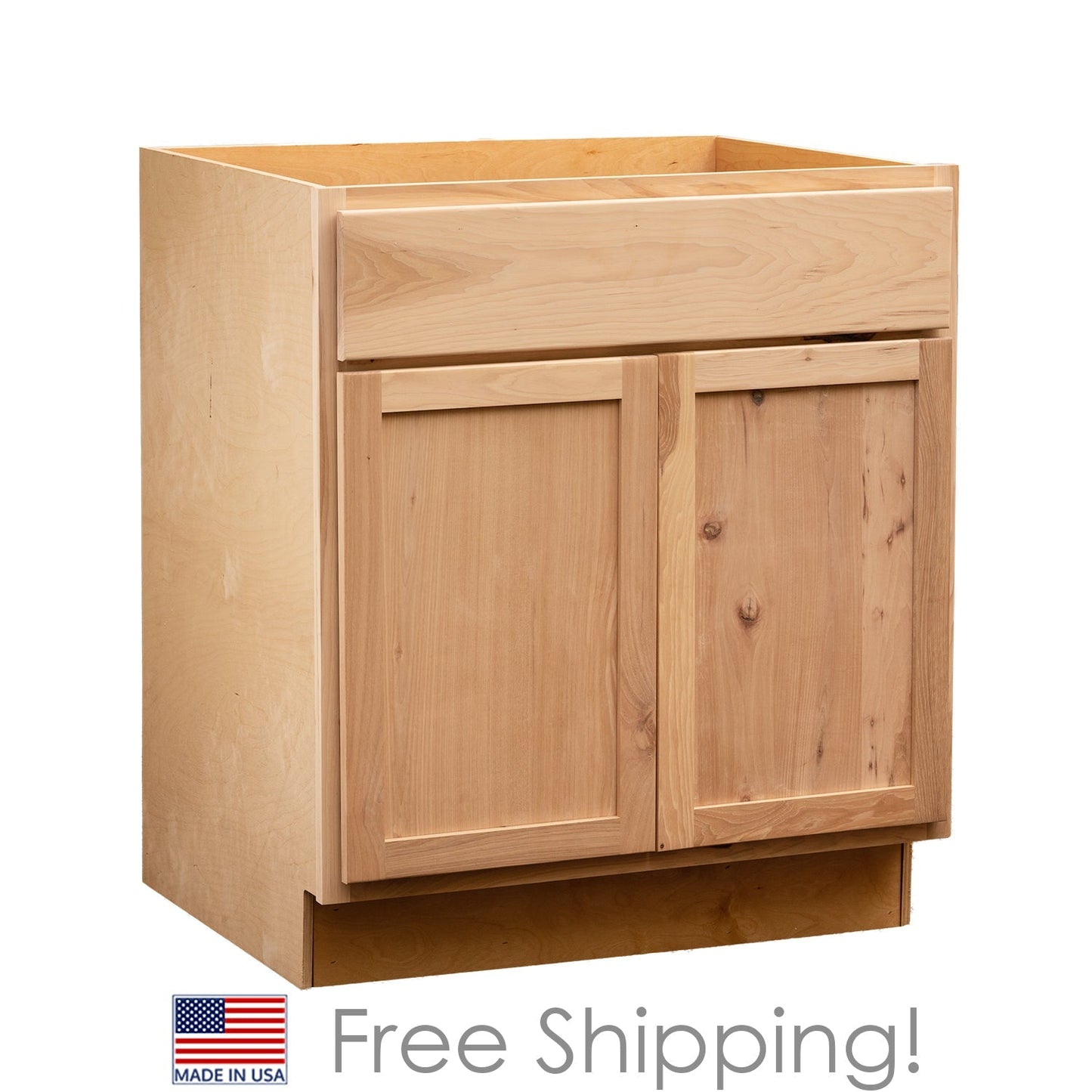 Quicklock RTA (Ready-to-Assemble) Raw Hickory Sink Base Cabinet | 36"Wx34.5"Hx24"D