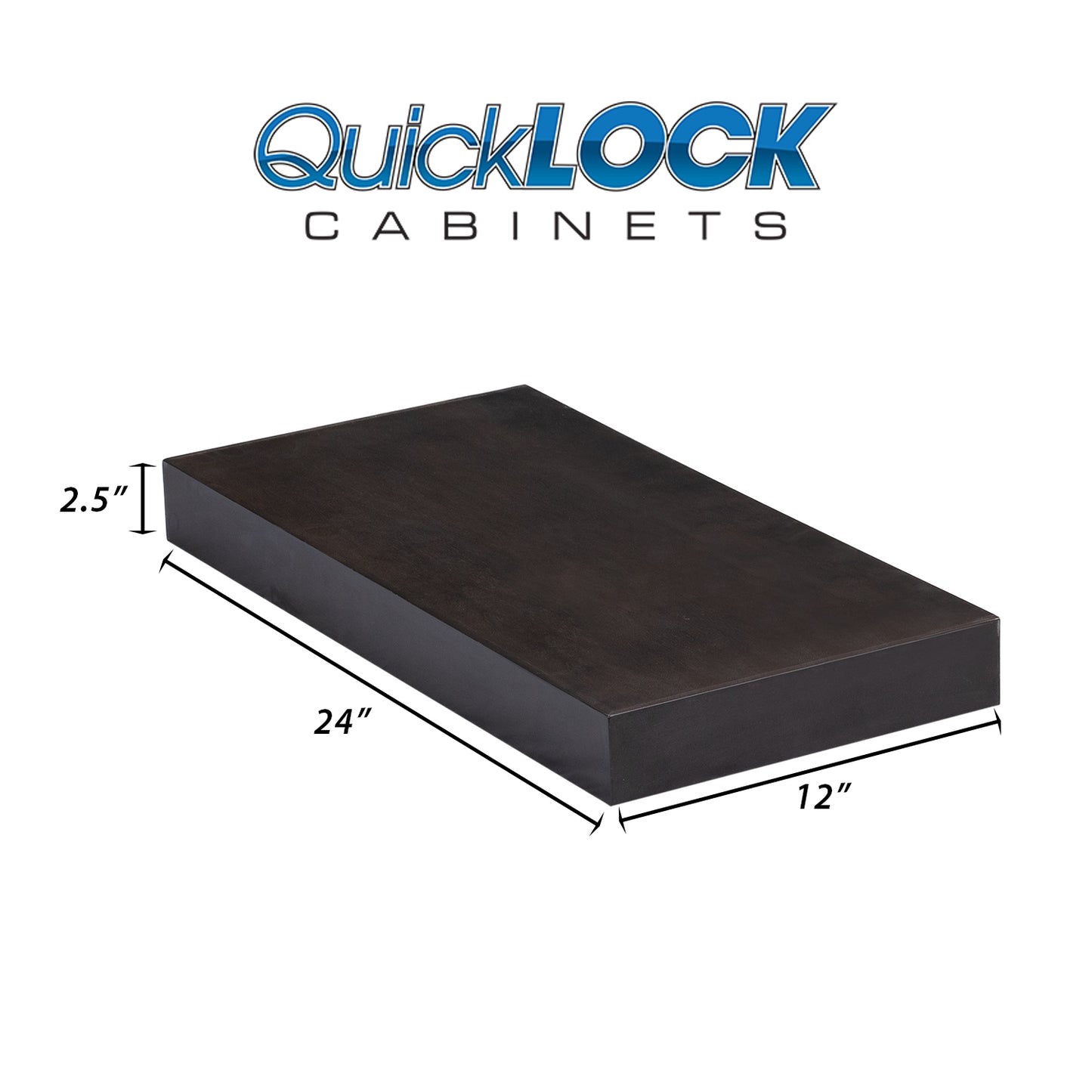 Quicklock Cabinets Floating Shelves | 2.5" Thick | Espresso Stain, 12" D x 24" W x 2.5" H | American Made | Hardwood Bracket | Complete Shelf Unit