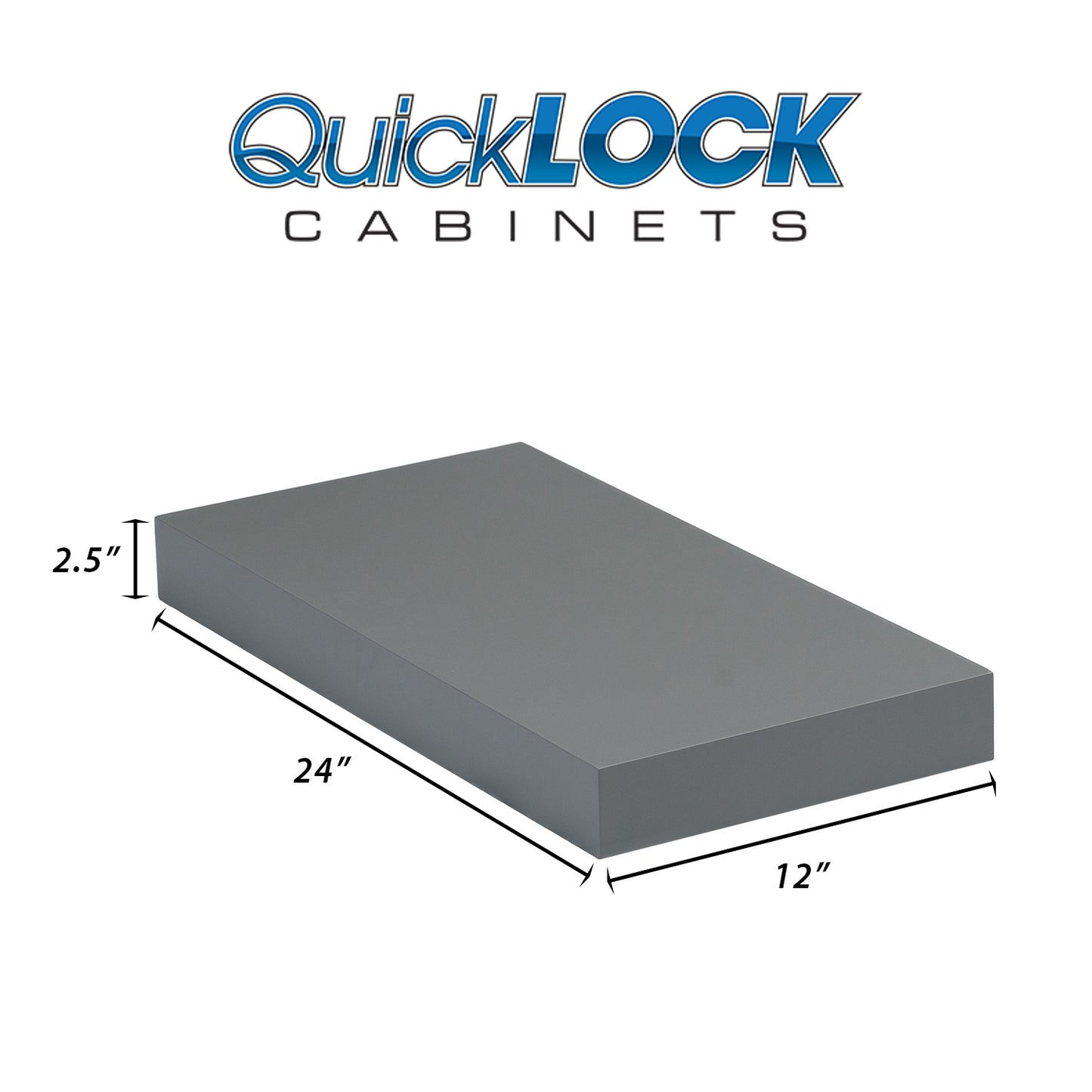 Quicklock Cabinets Floating Shelves | 2.5" Thick | Magnetic Gray, 12" D x 24" W x 2.5" H | American Made | Hardwood Bracket | Complete Shelf Unit