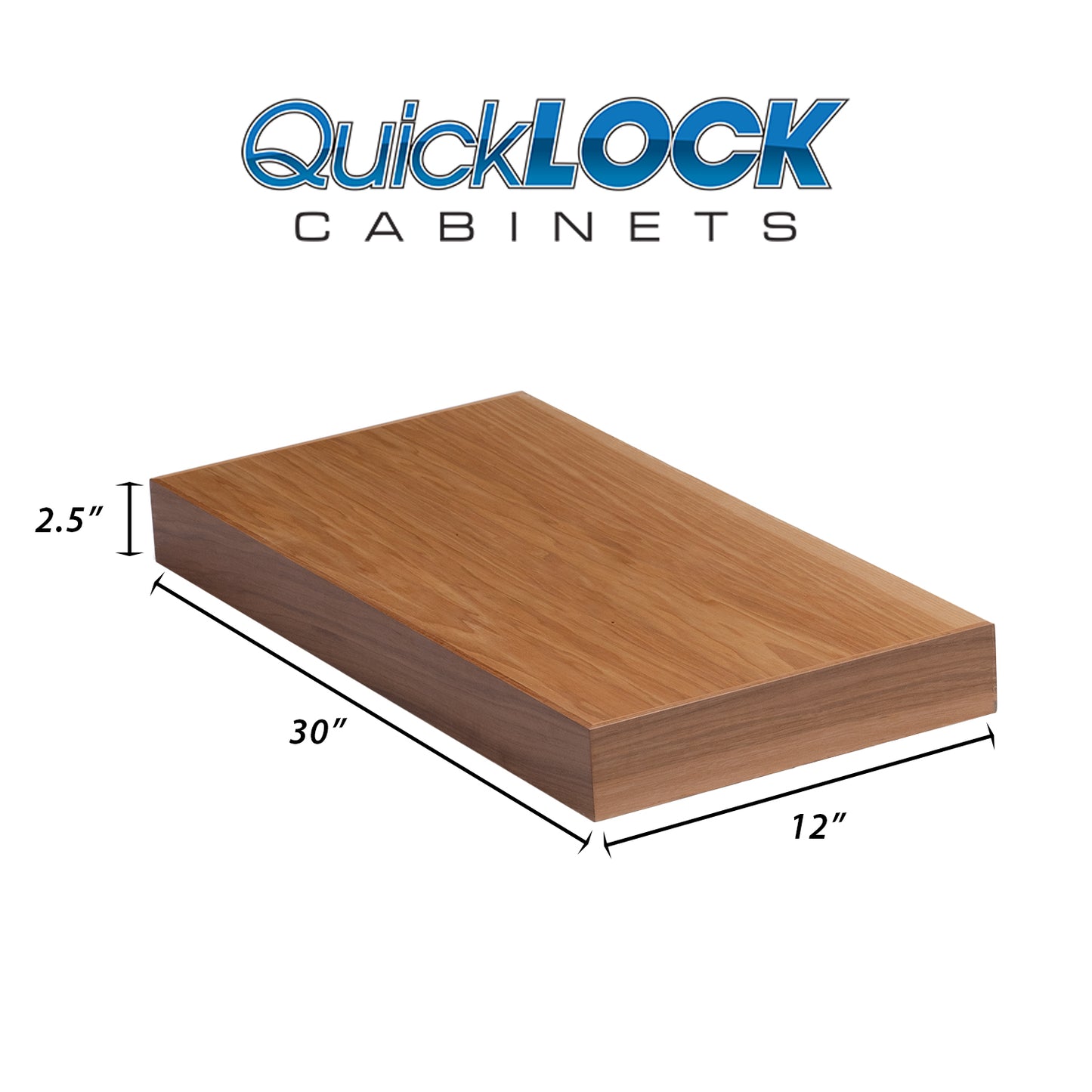 Quicklock Cabinets Floating Shelves | 2.5" Thick | Rustic Hickory, 12" D x 30" W x 2.5" H | American Made | Hardwood Bracket | Complete Shelf Unit