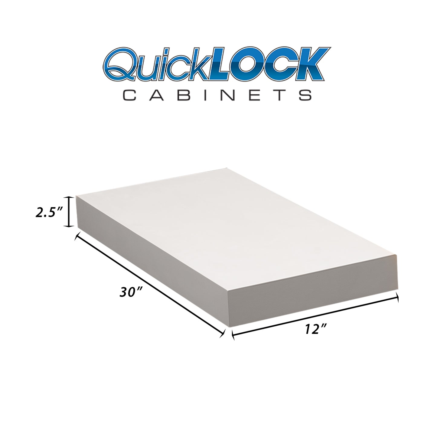 Quicklock Cabinets Floating Shelves | 2.5" Thick | Pure White, 12" D x 30" W x 2.5" H | American Made | Hardwood Bracket | Complete Shelf Unit