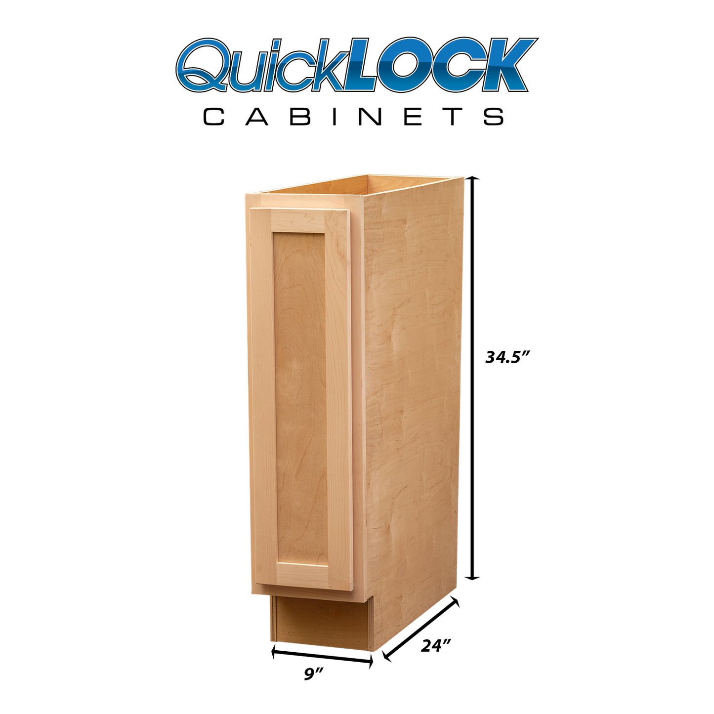 Quicklock RTA (Ready-to-Assemble) Raw Maple Base Cabinet | 9"Wx34.5"Hx24"D