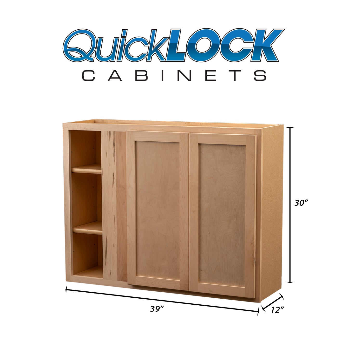 Quicklock RTA (Ready-to-Assemble) Raw Maple 39"Wx30"Hx12"D Blind Corner Wall Cabinet