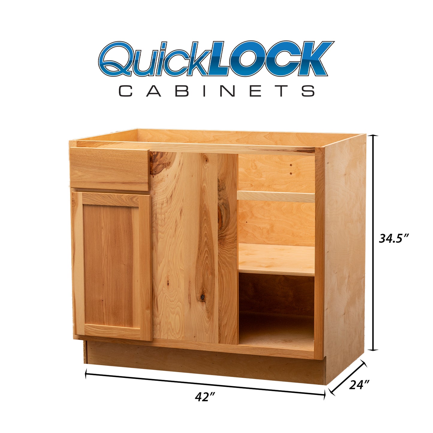 Quicklock RTA (Ready-to-Assemble) Rustic Hickory 42" Blind Base Cabinet | 42"Wx34.5"Hx24"D