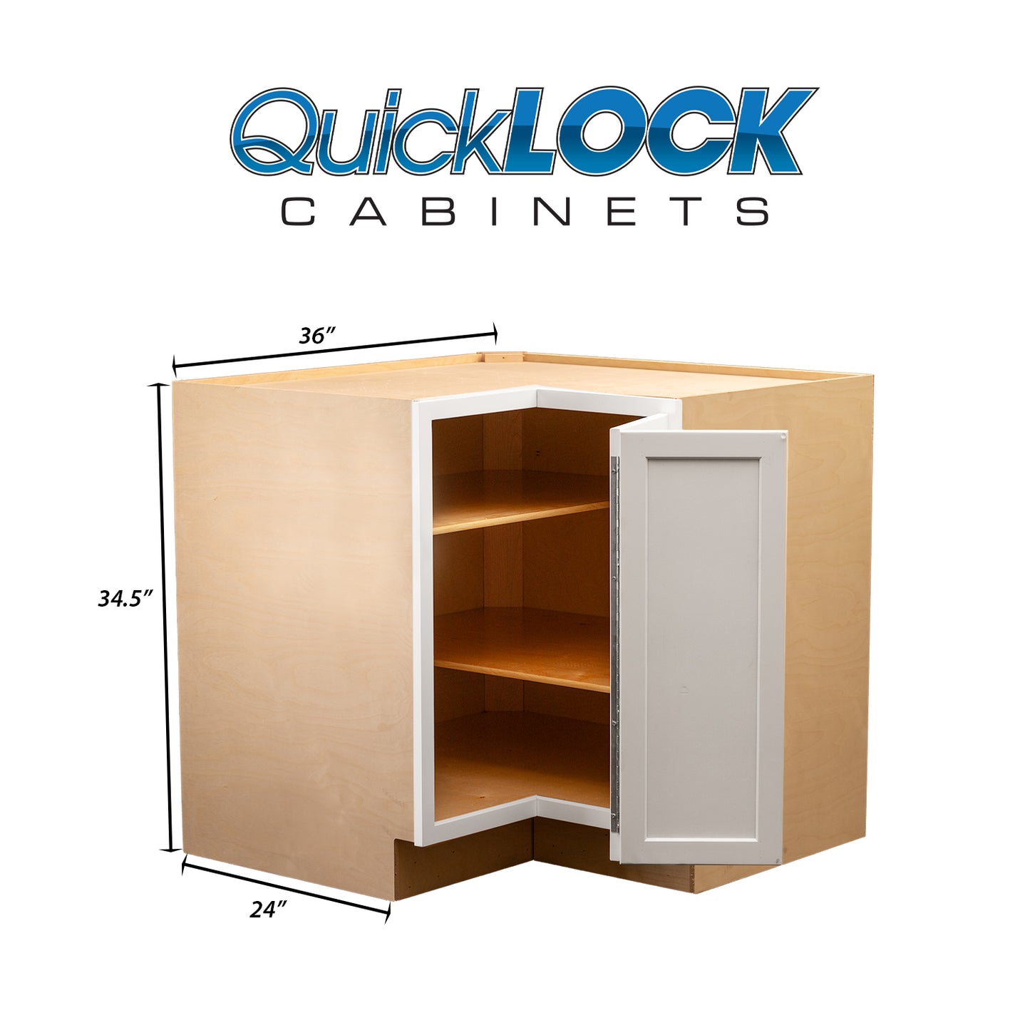 Quicklock RTA (Ready-to-Assemble) Pure White Easy Reach Corner Base Cabinet | 36"Wx34.5"Hx24"D