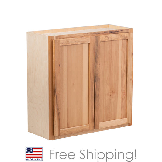 Quicklock RTA (Ready-to-Assemble) Rustic Hickory Wall Cabinet- Double Door 36"H x (27", 30", 33", 36"W)