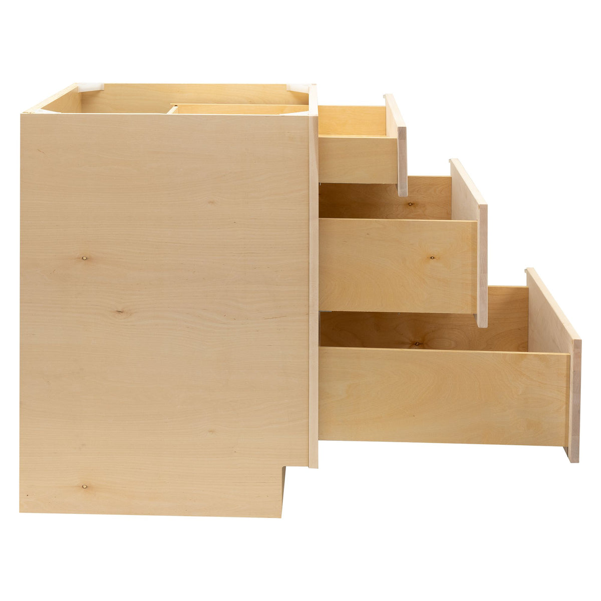 3 Drawer Kitchen Cabinet Raw Maple Base Cabinet – quicklockcabinets.com