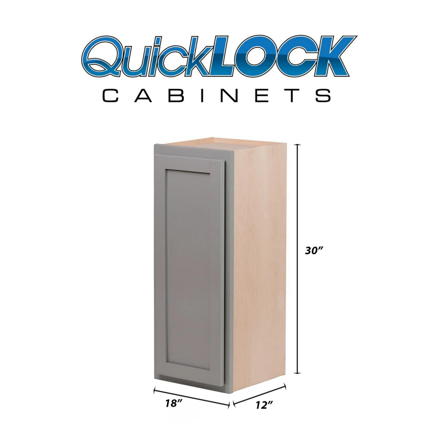 Quicklock RTA (Ready-to-Assemble) Magnetic Gray Wall Cabinet- Single Door 30"H x (18", 21", 24"W)