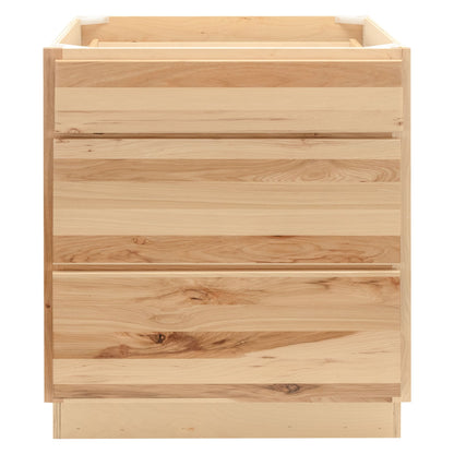3 Drawer Kitchen Cabinet Raw Hickory Base Cabinet