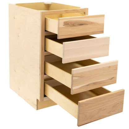 4 Drawer Kitchen Cabinet Raw Hickory Base Cabinet