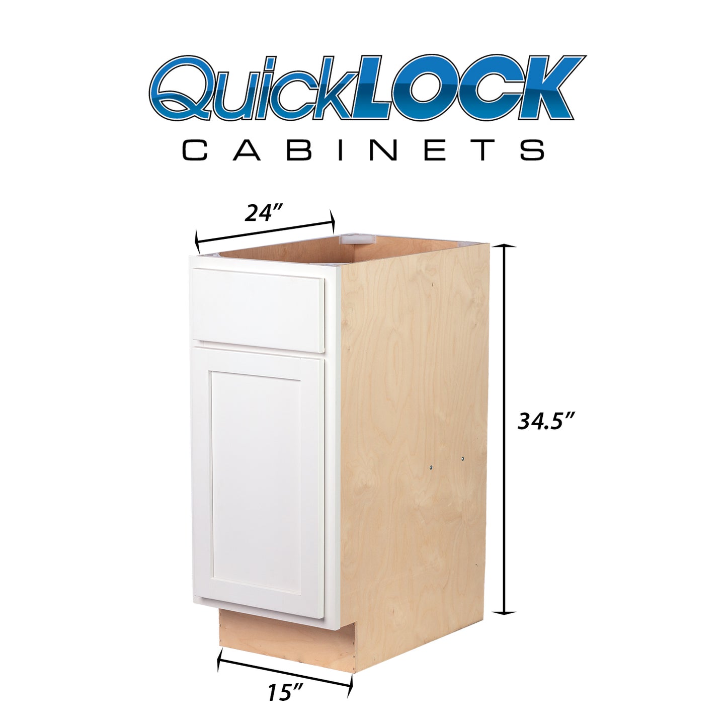 Quicklock RTA (Ready-to-Assemble) Pure White Base Cabinet | 15"Wx34.5"Hx24"D