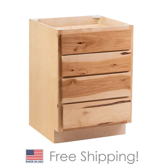 Quicklock RTA (Ready-to-Assemble) Rustic Hickory 4 Drawer Base Cabinet | 18"Wx34.5"Hx24"D