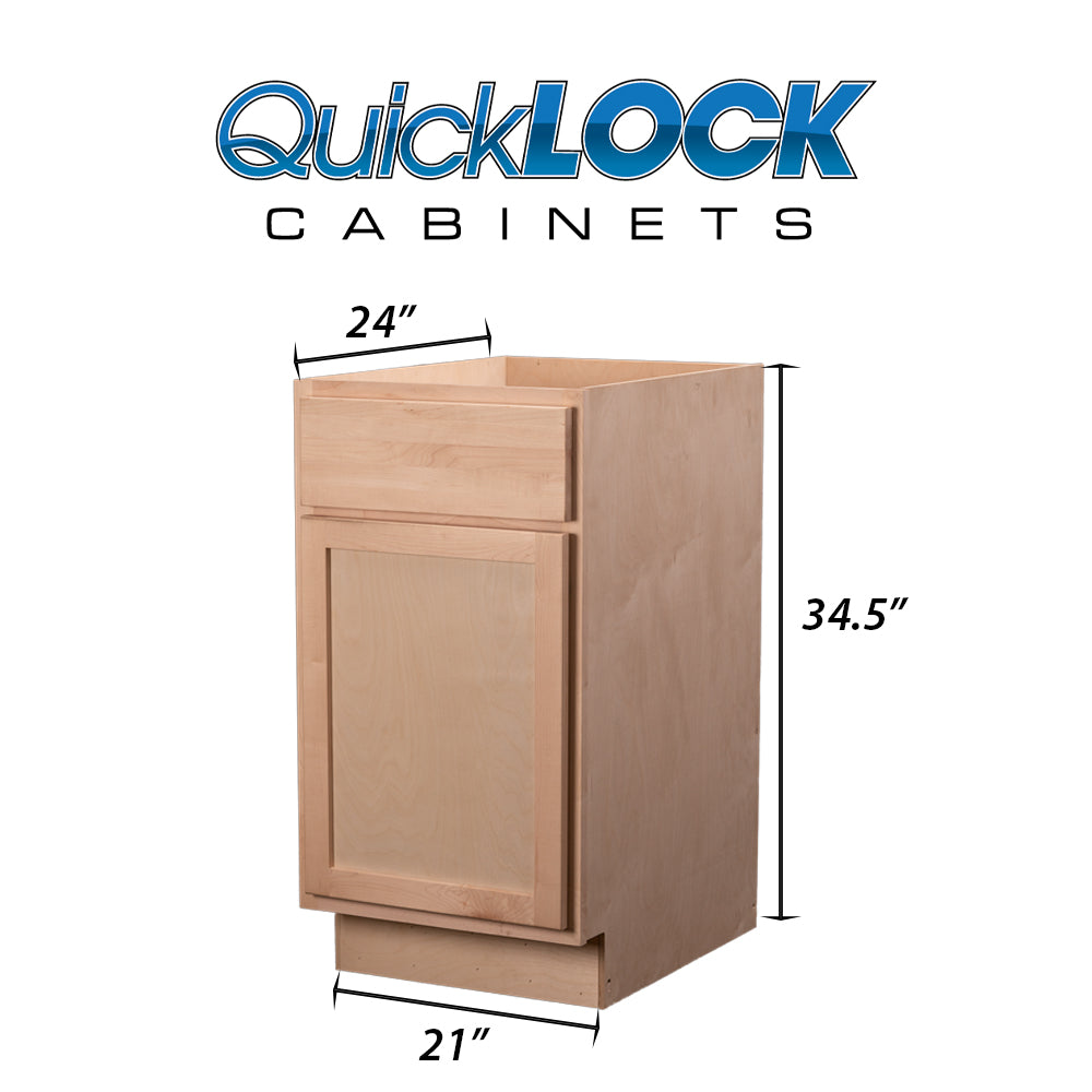 Quicklock RTA (Ready-to-Assemble) Raw Maple Base Cabinet | 21"Wx34.5"Hx24"D
