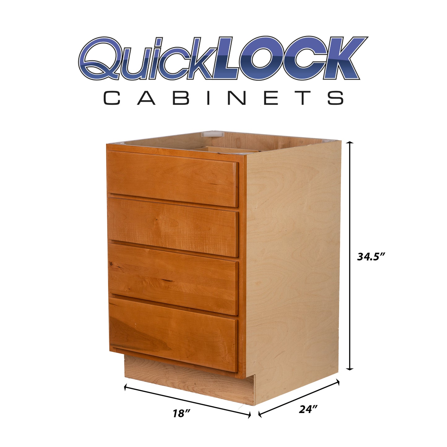 Quicklock RTA (Ready-to-Assemble) Provincial Stain 4 Drawer 18" Base Cabinet | 18"Wx34.5"Hx24"D