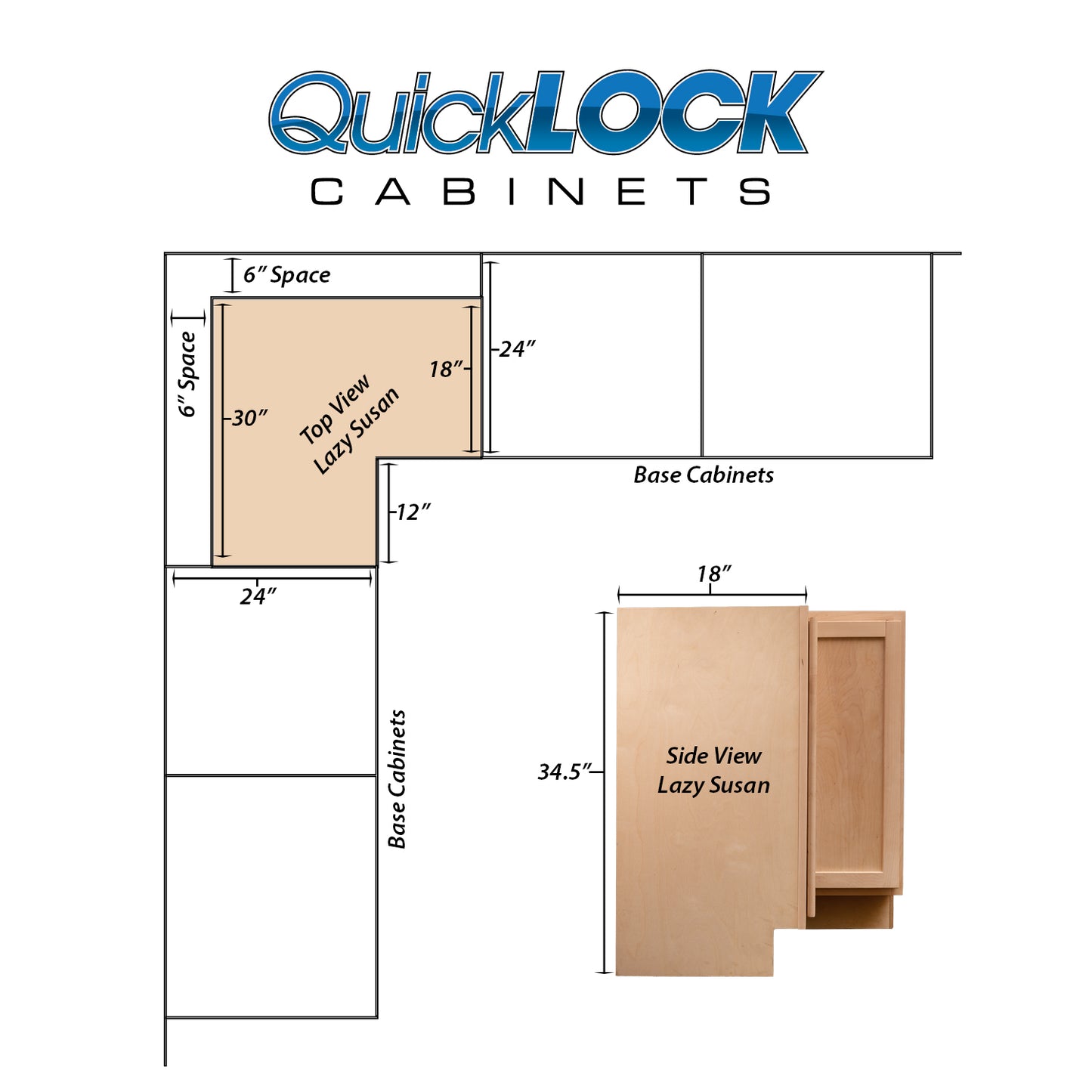 Quicklock RTA (Ready-to-Assemble) Raw Maple Lazy Susan Cabinet | 18"D x 30" W x 34.5"