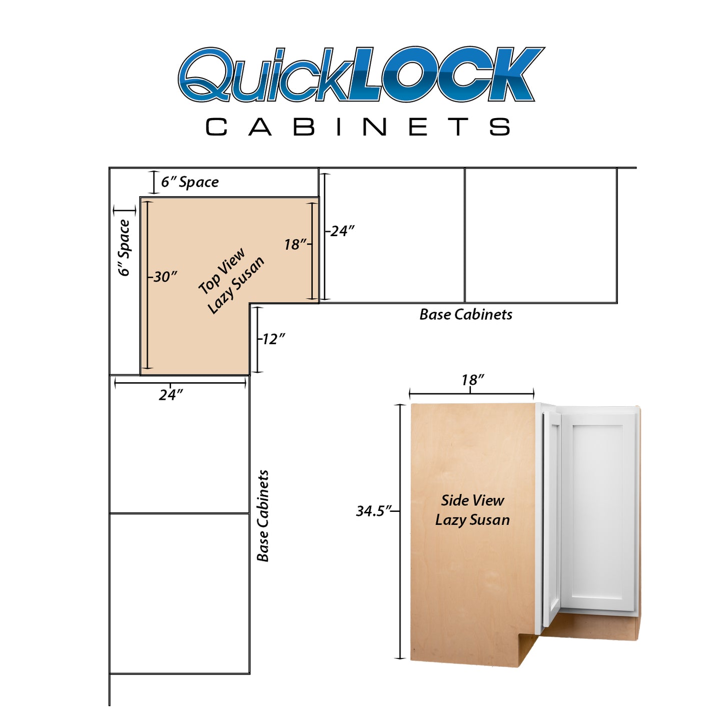 Quicklock RTA (Ready-to-Assemble) Pure White Lazy Susan Cabinet | 18"D x 30" W x 34.5"