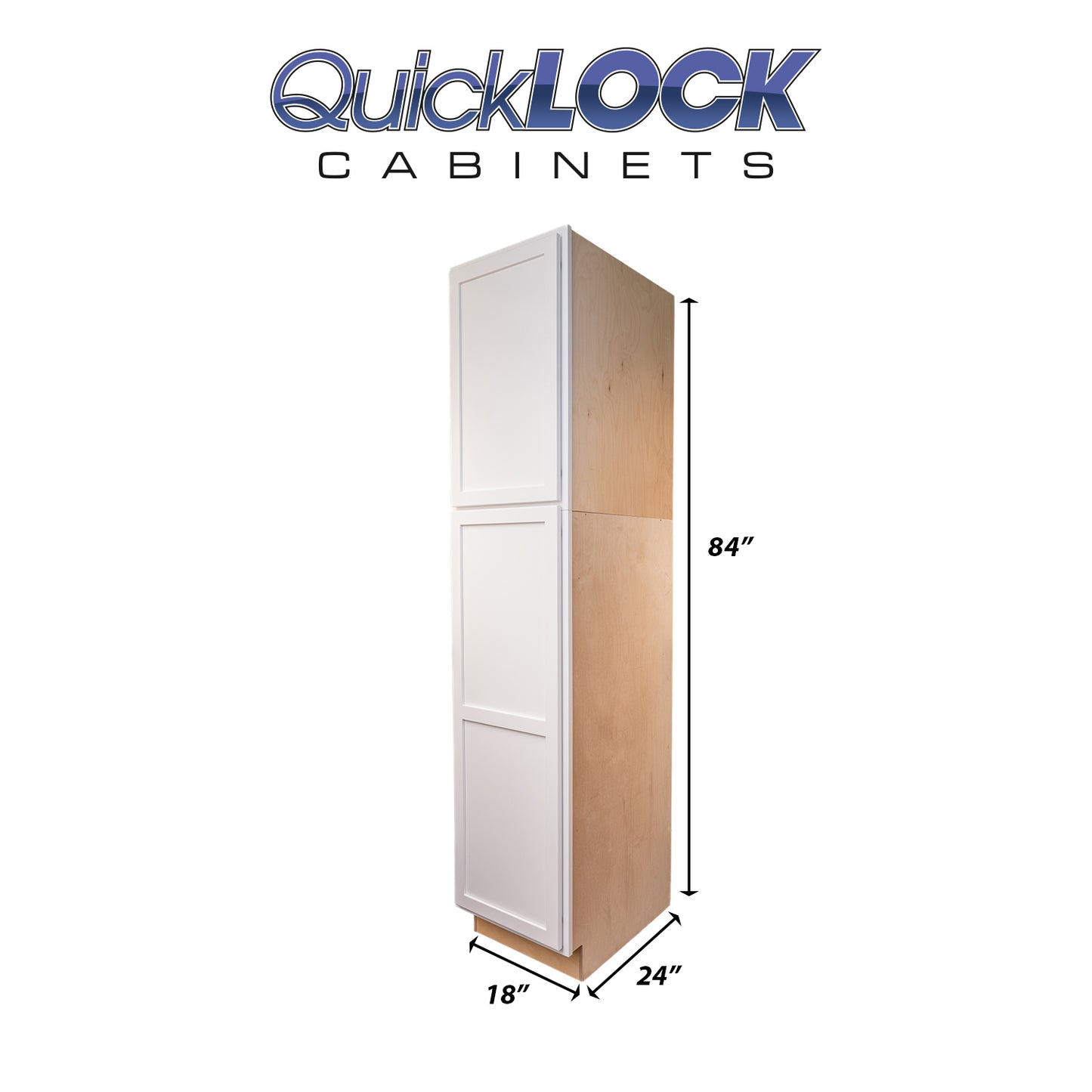 Quicklock RTA (Ready-to-Assemble) Pure White Pantry Cabinet 18"Wx84"Hx24"D