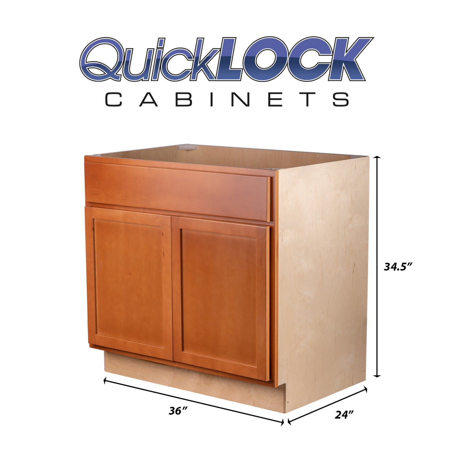 Quicklock RTA (Ready-to-Assemble) Provincial Stain 36" Sink Base Cabinet | 36"Wx34.5"Hx24"D