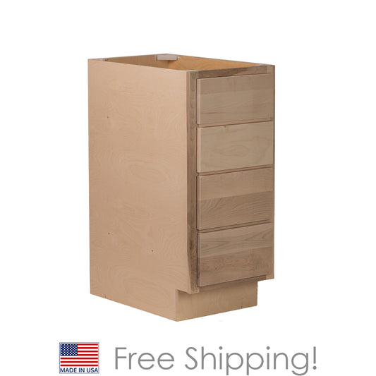Quicklock RTA (Ready-to-Assemble) Raw Maple 4 Drawer 18" Base Cabinet | 18"Wx34.5"Hx24"D