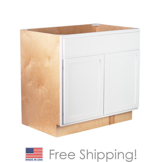 Quicklock RTA (Ready-to-Assemble) Pure White 36" Sink Base Cabinet | 36"Wx34.5"Hx24"D