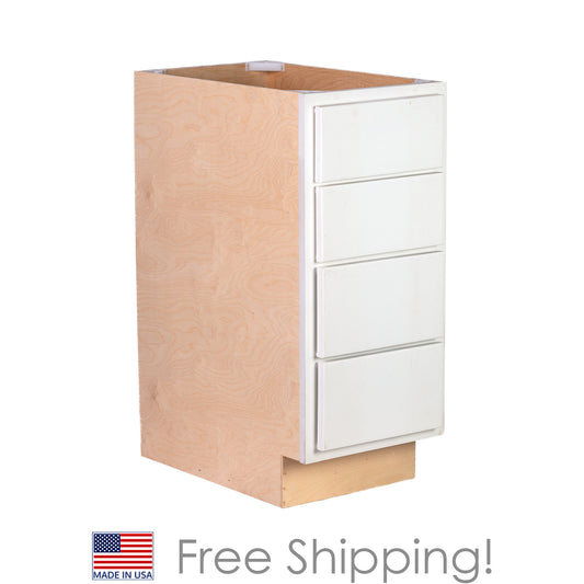 Quicklock RTA (Ready-to-Assemble) Pure White 4 Drawer 18" Base Cabinet | 18"Wx34.5"Hx24"D