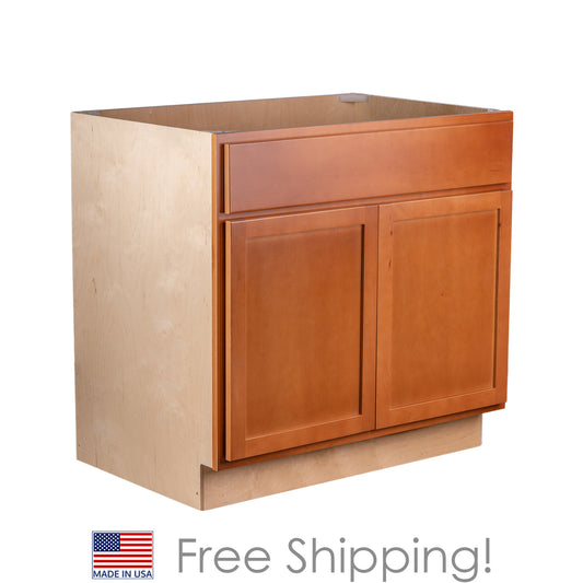 Quicklock RTA (Ready-to-Assemble) Provincial Stain 36" Sink Base Cabinet | 36"Wx34.5"Hx24"D