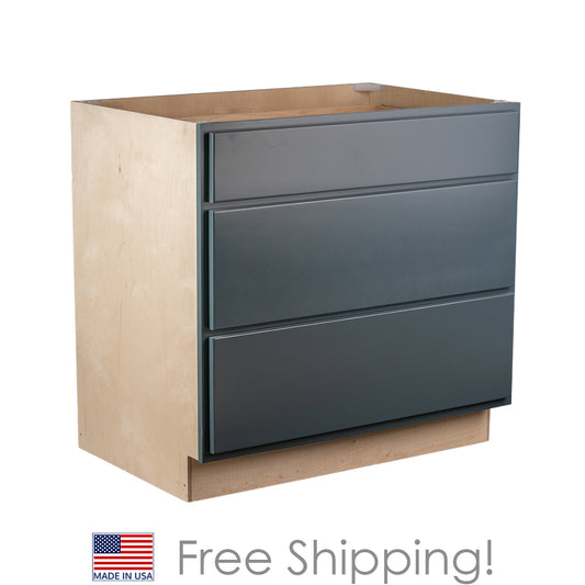 Quicklock RTA (Ready-to-Assemble) Needlepoint Navy 3 Drawer 36" Pots and Pans Base Cabinet | 36"Wx34.5"Hx24"D