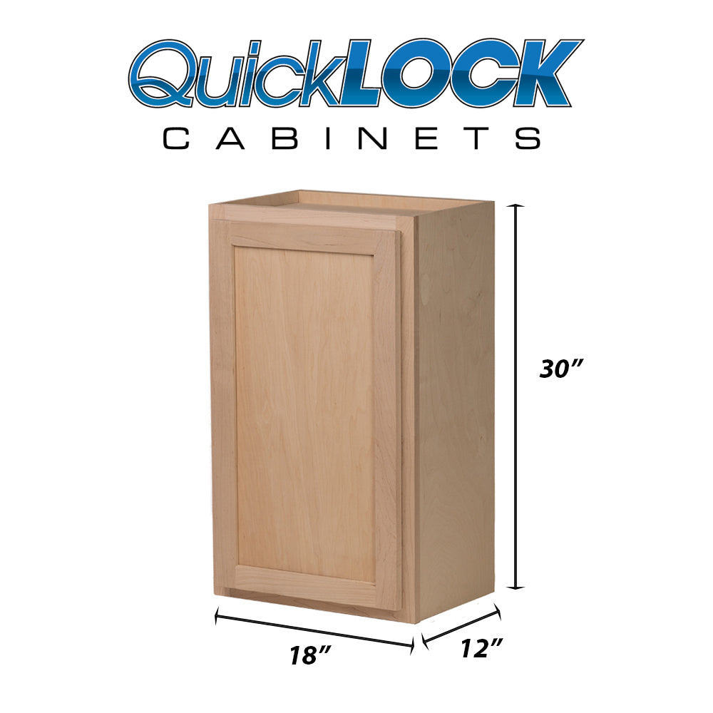Quicklock RTA - Winding River Collection - Raw Maple 18"Wx30"Hx12"D Wall Cabinet